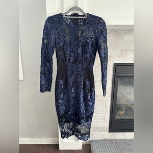 Lipsy Blue Sheath Long Sleeve Cocktail Dress| size 4